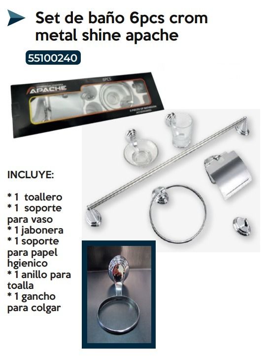 KIT DE BAÑO 6 PZAS CROM METALSHINE APACHE