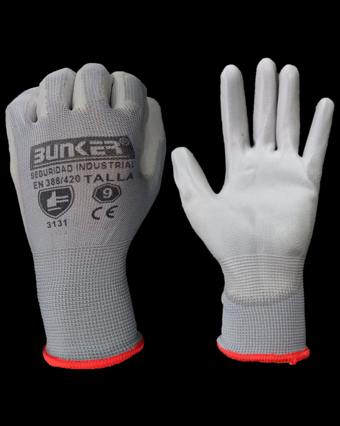GUANTE MULTIUSO POLIESTER PALMA PU GRIS T/8 BUNKER