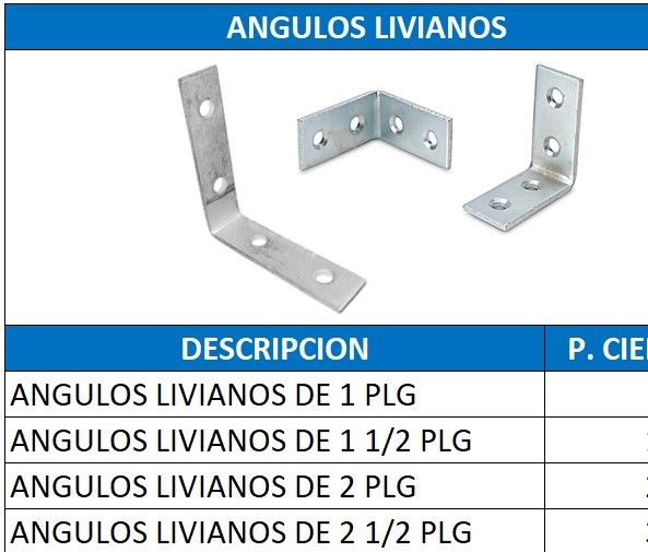 ANGULOS LIVIANOS DE 1.1/2 PLG