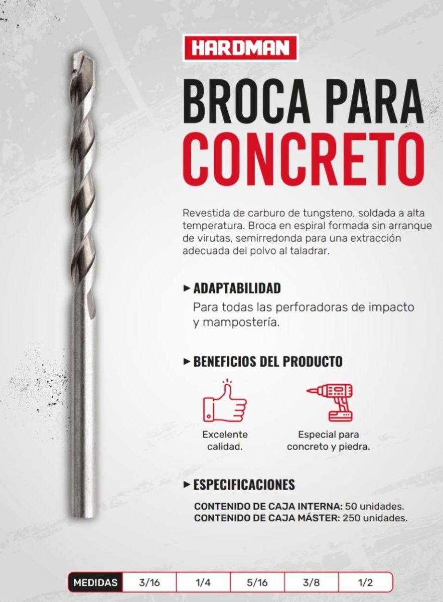 BROCA P/CONCRETO 3/16 HARDMAN