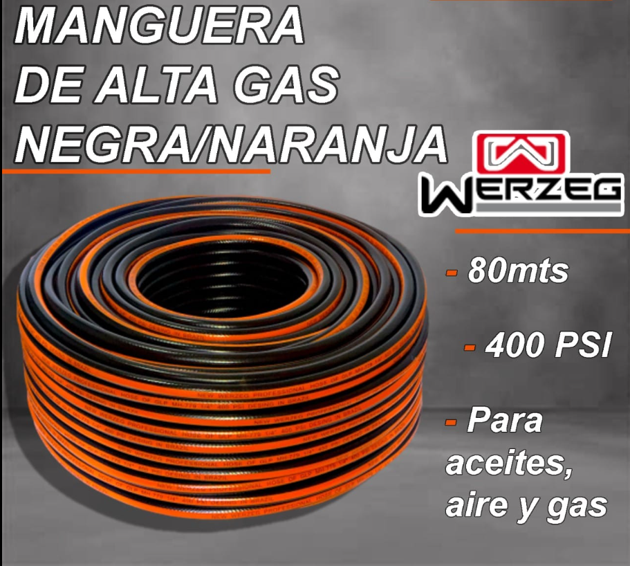 MANGUERA DE GAS GLP NEGRA C/NARANJA X 80MTS